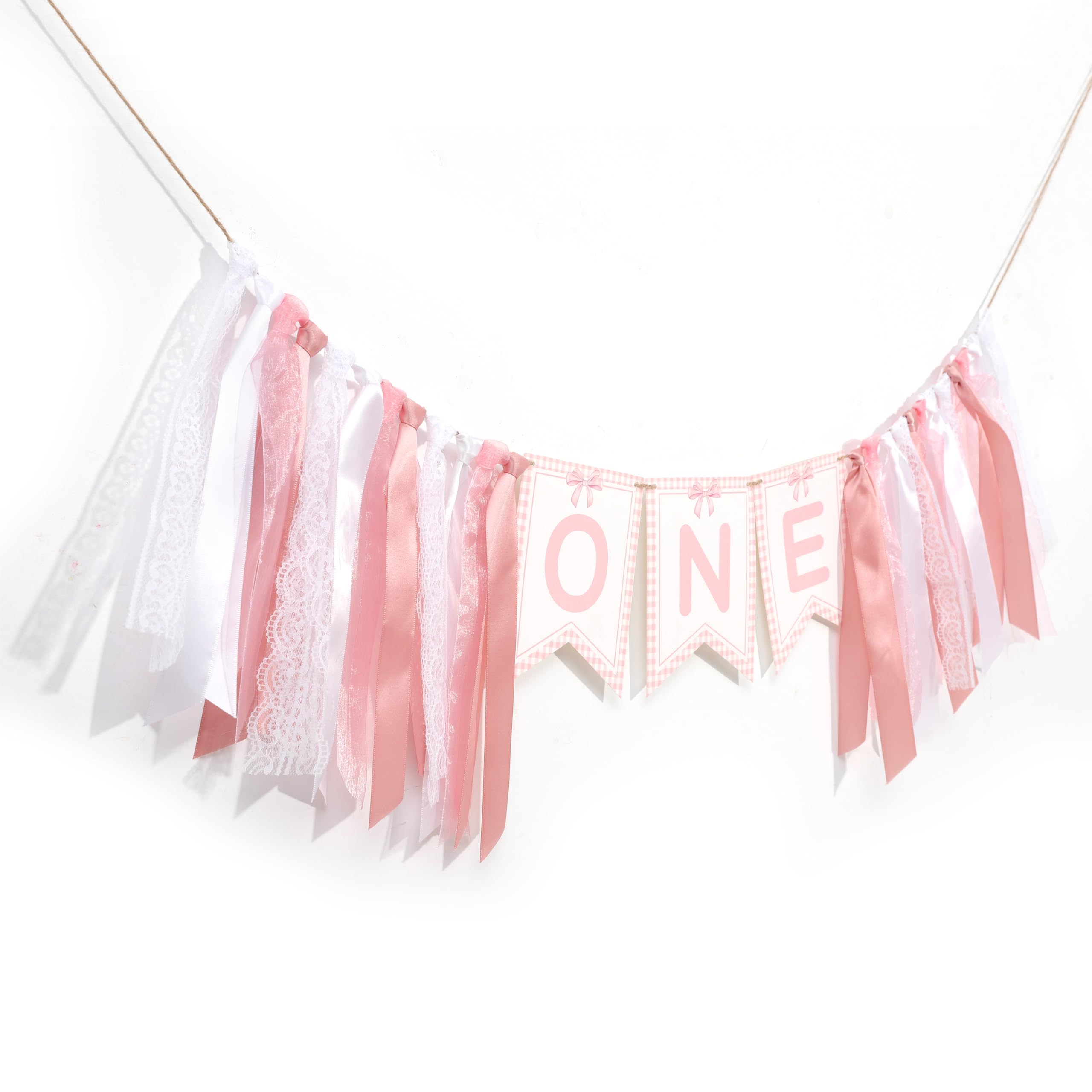 Personalised Pink Bow D1 Birthday Banner - Elegant Party Decor For Girls & Babies