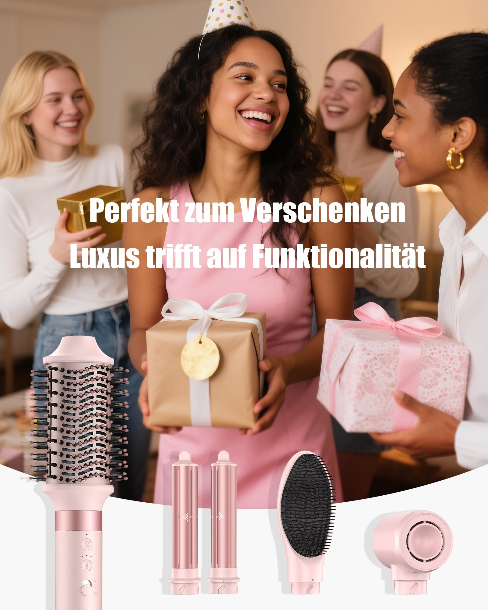 MESCOMB Sèche Cheveux Air Styler 5 en 1 Multifonctionnel 110000 RPM Brosse Soufflante avec Auto Boucleur a Air, Thermal Brush pour Sécher Boucler Lisser Trousse de Rangement