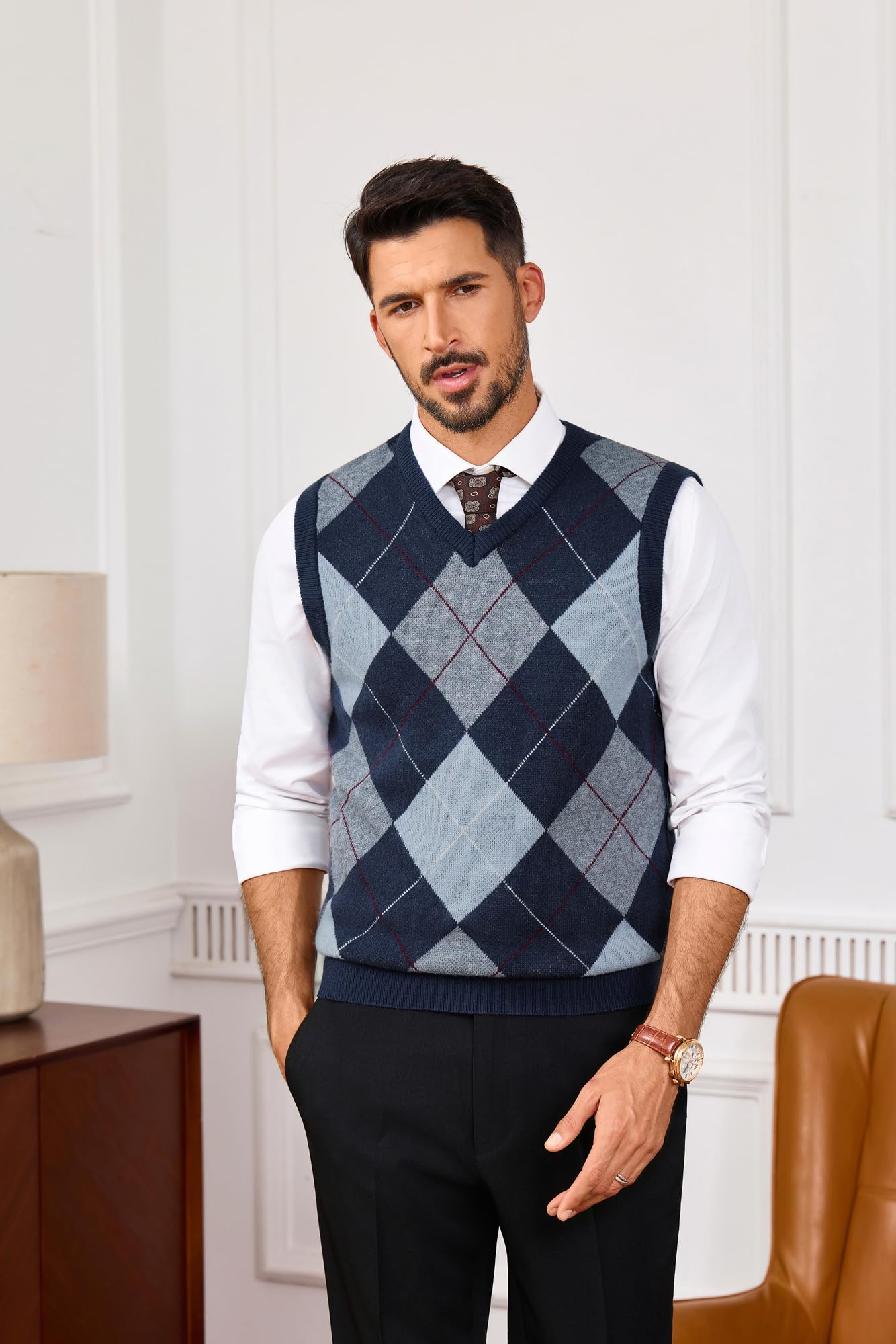 PJ PAUL JONES Pull en tricot sans manches pour homme avec col en V