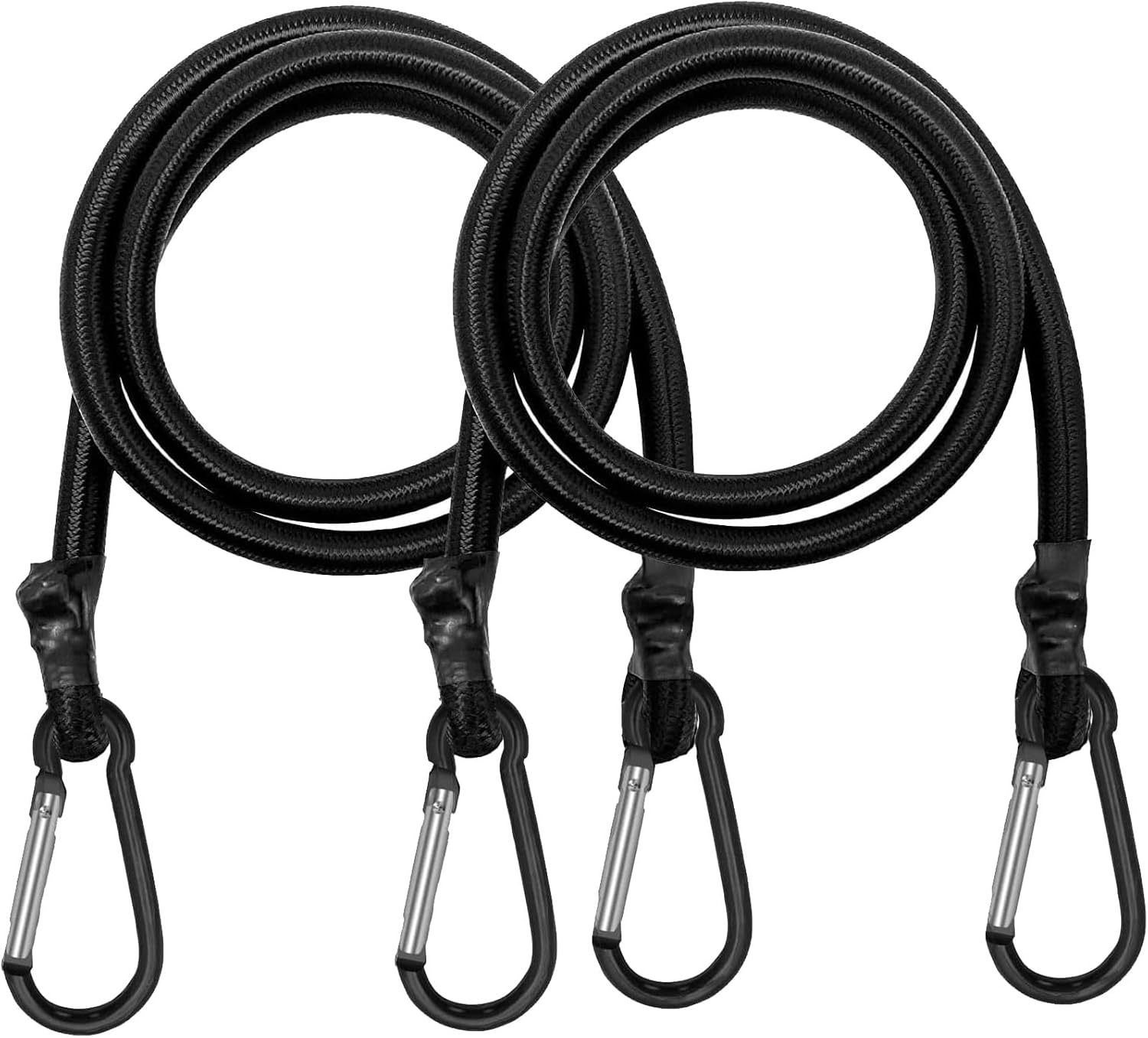2pcs Black Bungee Cords with Closed Hooks – 30in 90cm – Durable & Elastic for Multipurpose Use