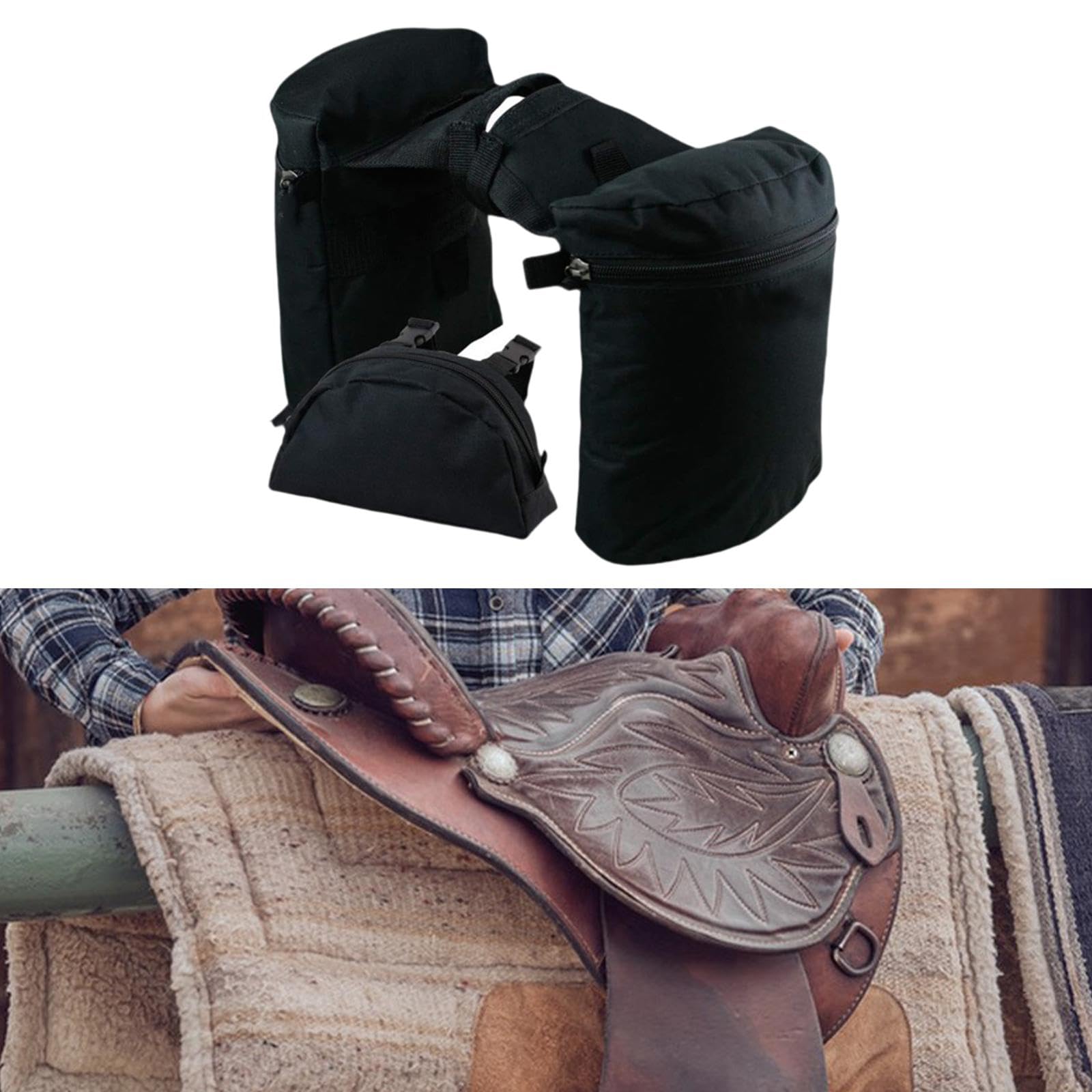 LOVIVER Bolsa para Silla de Montar Conjunto de Bolsa de Cuerno Mochila de Montura Bolsa Versátil Ligera de Tela Oxford Adecuada para Actividades Ecuestres Ave