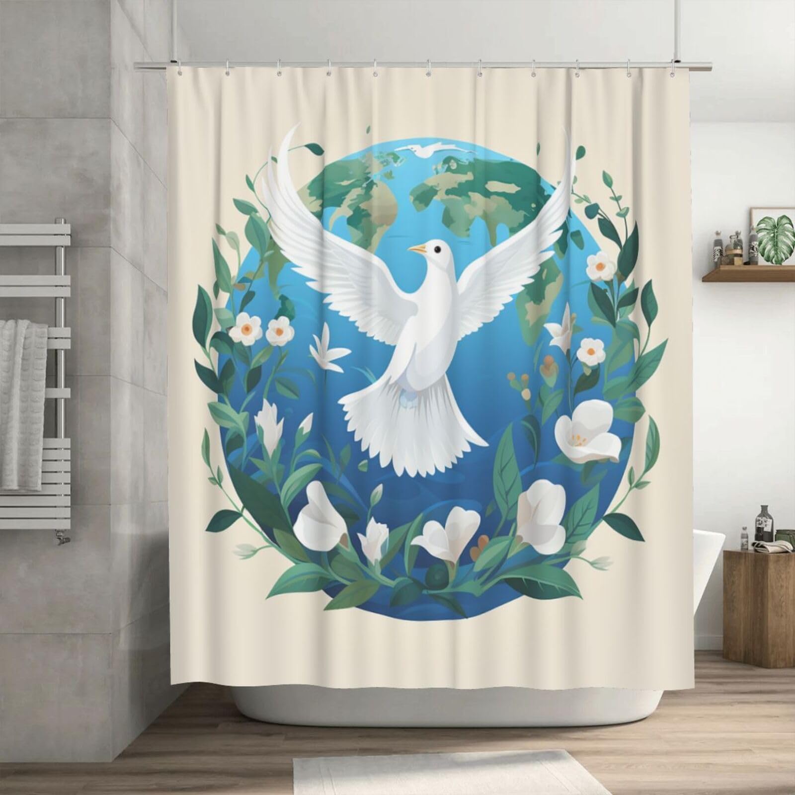 Rideau de douche de qualité supérieure textile épais imperméable 182 cm motif Paix