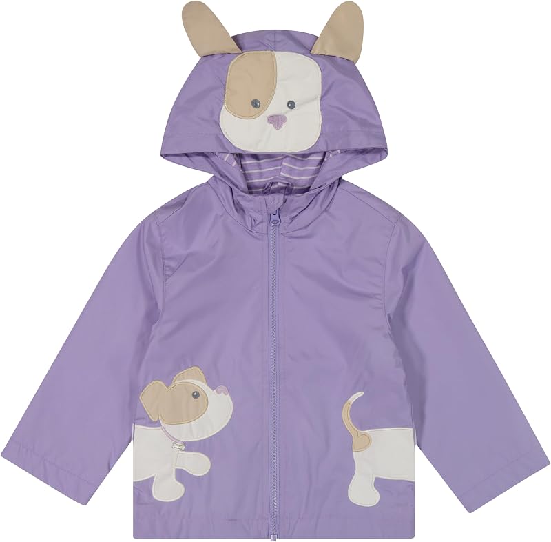 LONDON FOG Girls' Rainy Day Fun Hooded Rain Jacket Rainslicker