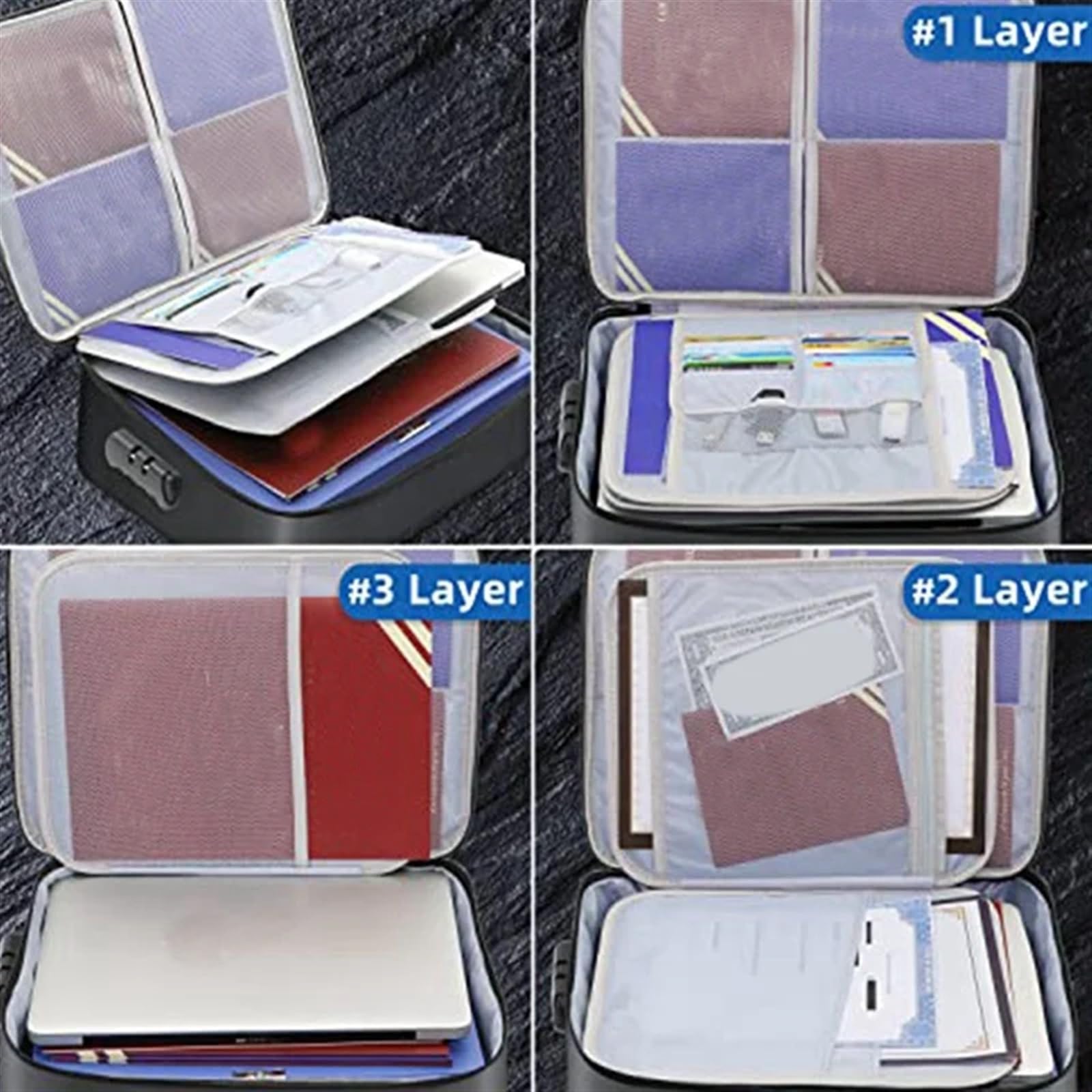 Borsa for Documenti con Serratura Ignifuga a 3 Strati 15X11 Pollici Importante Organizer for Documenti(Silver)