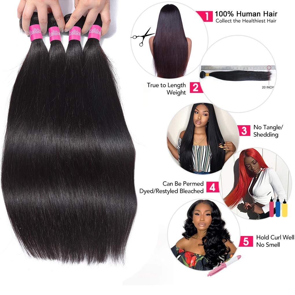 300g Brazilian Straight Virgin Hair Unprocessed Virgin Human Hair Extensions Hair Weaves Weft Natural Color Can Be Dyed and Bleached (10 12 14)