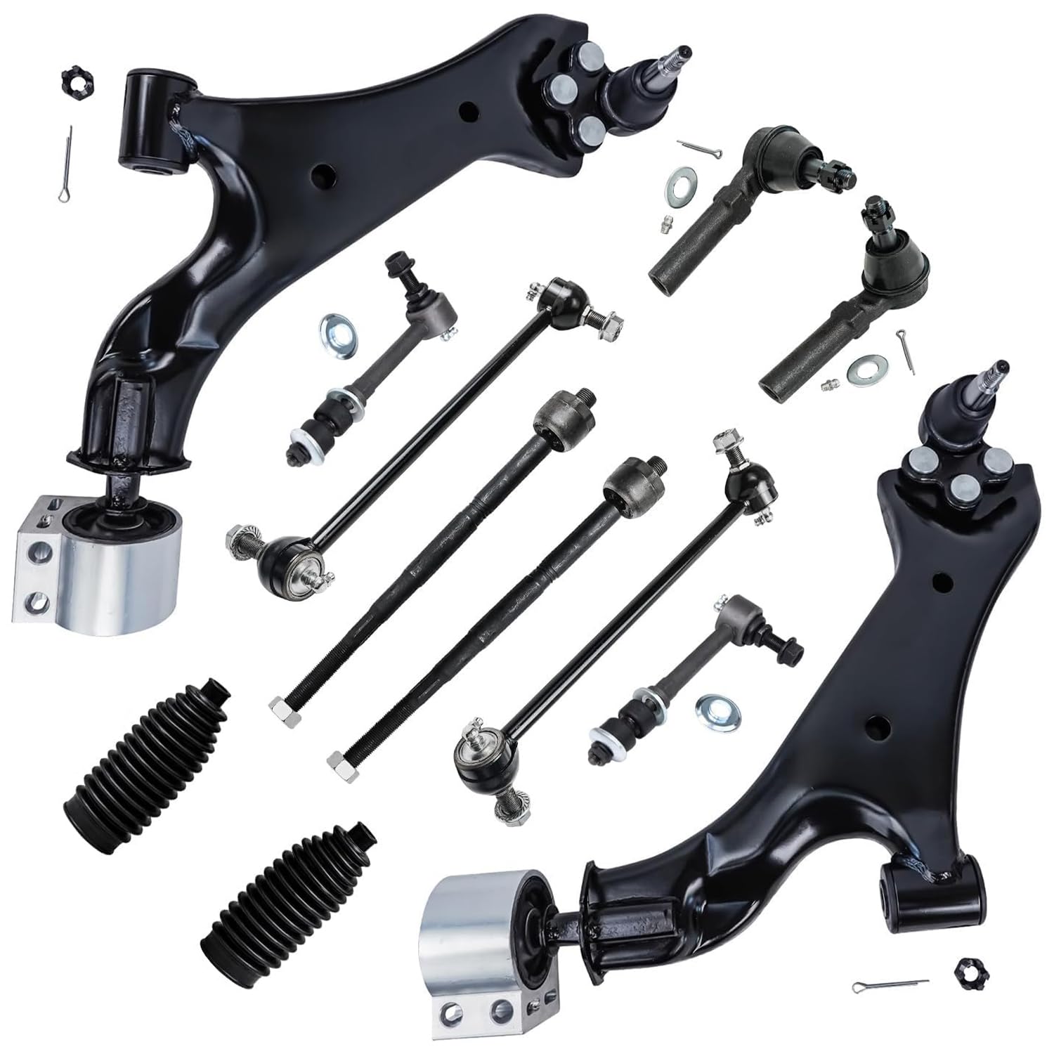 Detroit Axle - 2.4L Front End Kit for 2010-2017 GMC Terrain Chevy Equinox, Lower Control Arms w/Ball Joint Tie Rods Boots Front and Rear Sway Bars 2011 2012 2013 2014 2015 2016 Replacement - 12pc