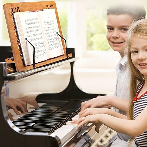 Miniatura 4 de SUNFICON Soporte de bambú para libros de cocina, soporte grande para libros de cocina, para el hogar, oficina, lectura, libro de texto, receta,