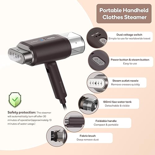 Miniatura 4 de Newbealer Vaporizador de ropa de doble voltaje de 120 V220 V, 1200 W potente vaporizador para ropa, uso doméstico y de viaje, vapor horizontal y