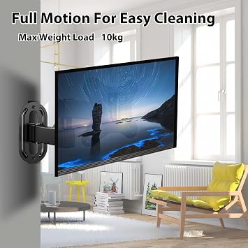 Full Motion TV Wall Bracket for Most 14-27 Inch LED LCD Flat and Curved TVs up to 10kg, Sturdy TV Wall Mount with Tilt Swivel Extension, Max VESA 100x100mm Monitor Mount