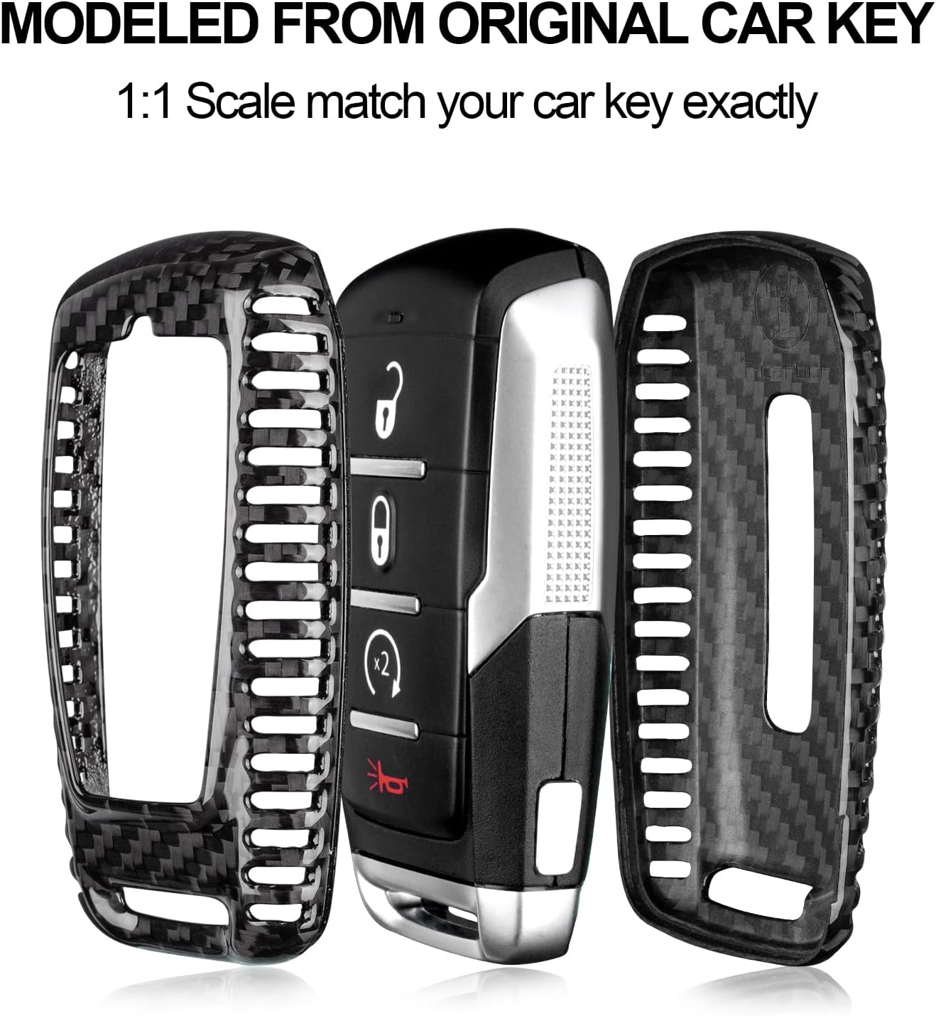 T-carbon Real Carbon Fiber Key Fob Protector Compatible with Ram 1500 2500 3500 Key Shell Cover fit for Ram TRX 4500 Limited Rebel Bighorn Lonestar Laramie,Black