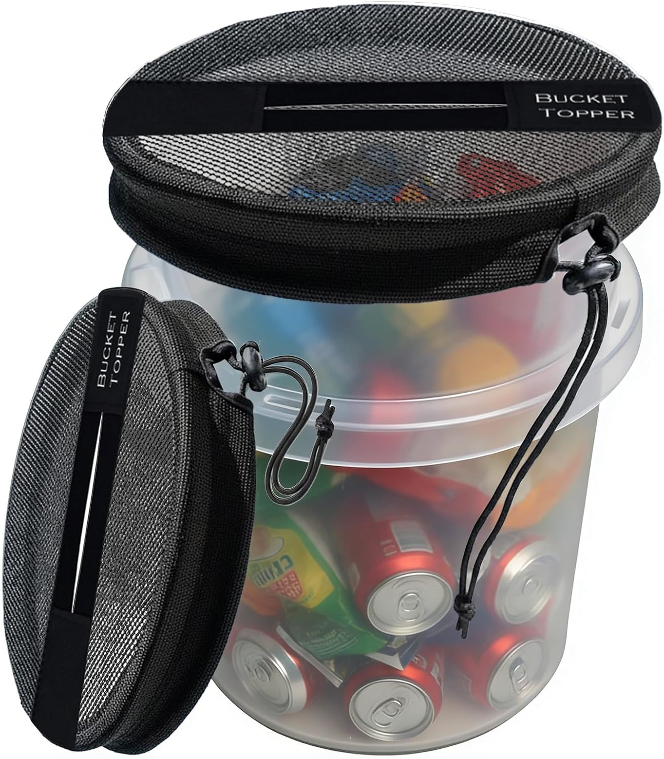 Mesh 5 Gallon Bucket Lid (2 Pack), Compatible with YETI Loadout Bucket & Standard Pails, Boat Trash Can Top Cover for Fishing, Bait & Outdoor Gear Storage Accessories, Black
