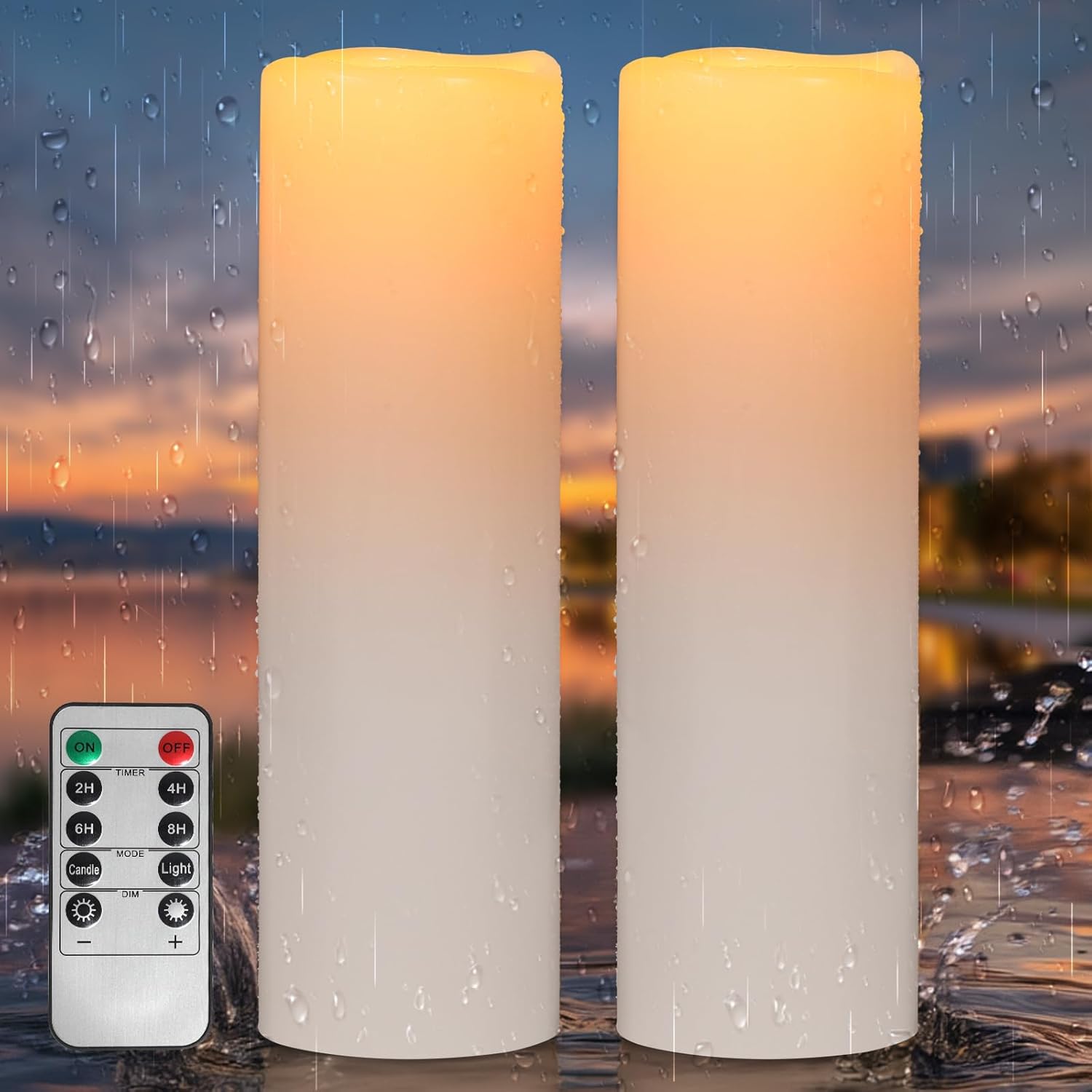 14" x 4" Large Outdoor Candles Waterproof Flickering LED Flameless Candles with Remote - Realistic LED Pillar Candles Battery Operated with Timer for Wedding Festival Home Decor White 2 Pack