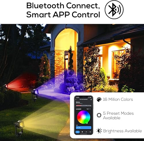 Miniatura 2 de FMART Paquete de 8 focos solares RGBW con Bluetooth para paisaje, luz de paisaje, luces solares para exteriores, luces solares para exteriores, para