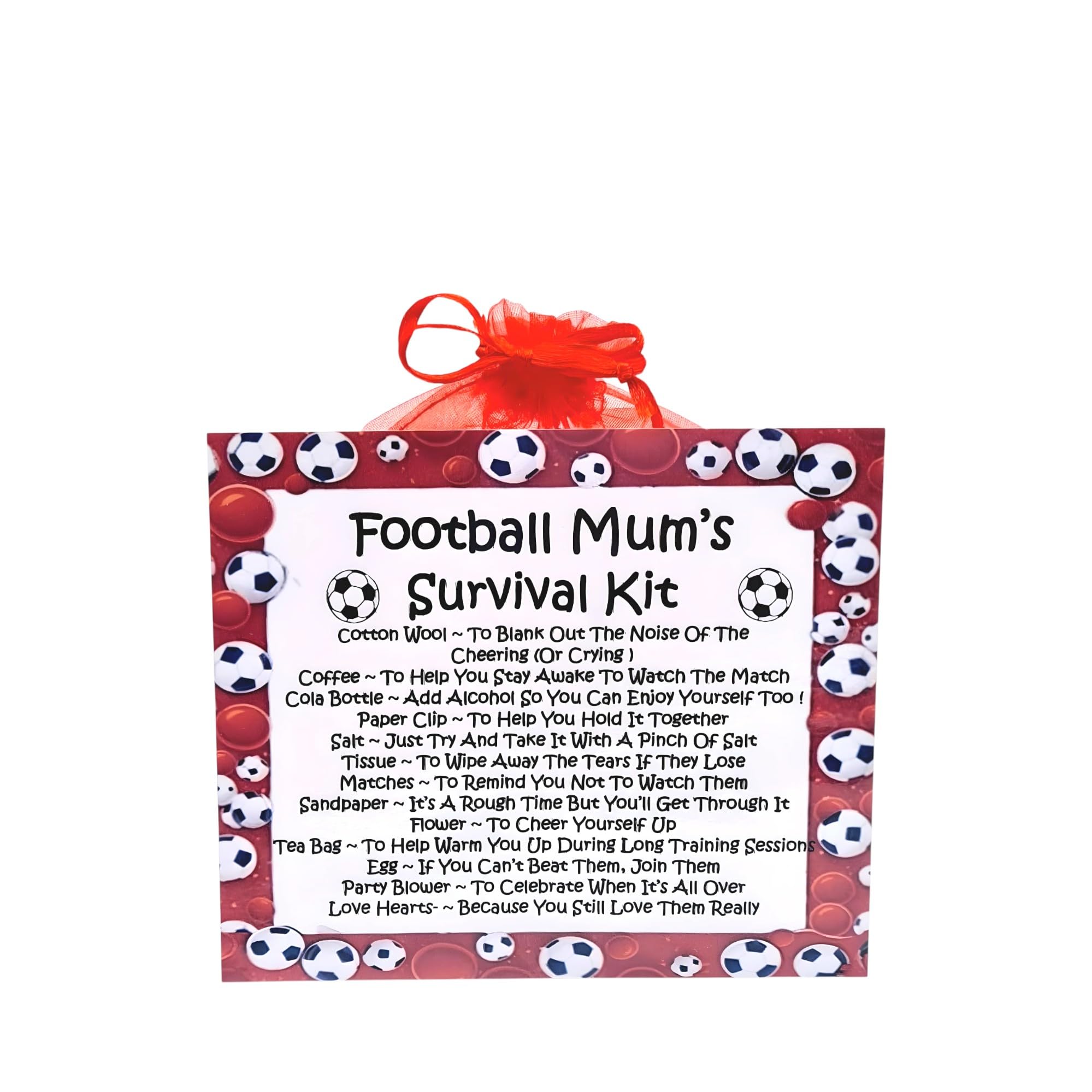Football Mum's Survival Kit (Red) ~ Fun Novelty Gift & Greetings Card Alternative | Birthday Present | Thank You | Unique Present | Personalised Keepsake