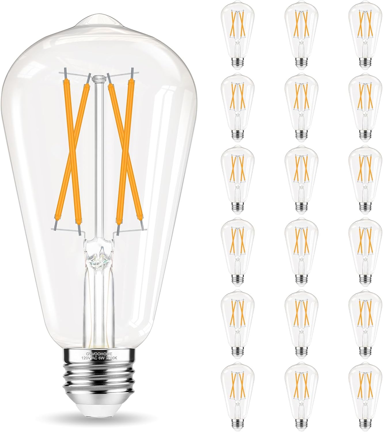 Edison Bulbs 60 watt Equivalent LED, E26 Bulb Non-Dimmable, Soft White 2700K, ST58 Vintage Light Bulbs, 90+ CRI, 6W 600LM, E26 Medium Base, Clear Glass, 18 Pack