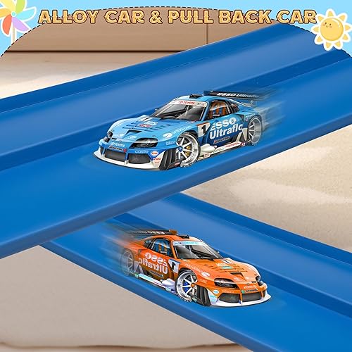 Miniatura 9 de Flex Track - Juego de iniciación de 15 pies, pista de rampa flexible para autos de carreras para edades de 3 años en adelante con ventosas,