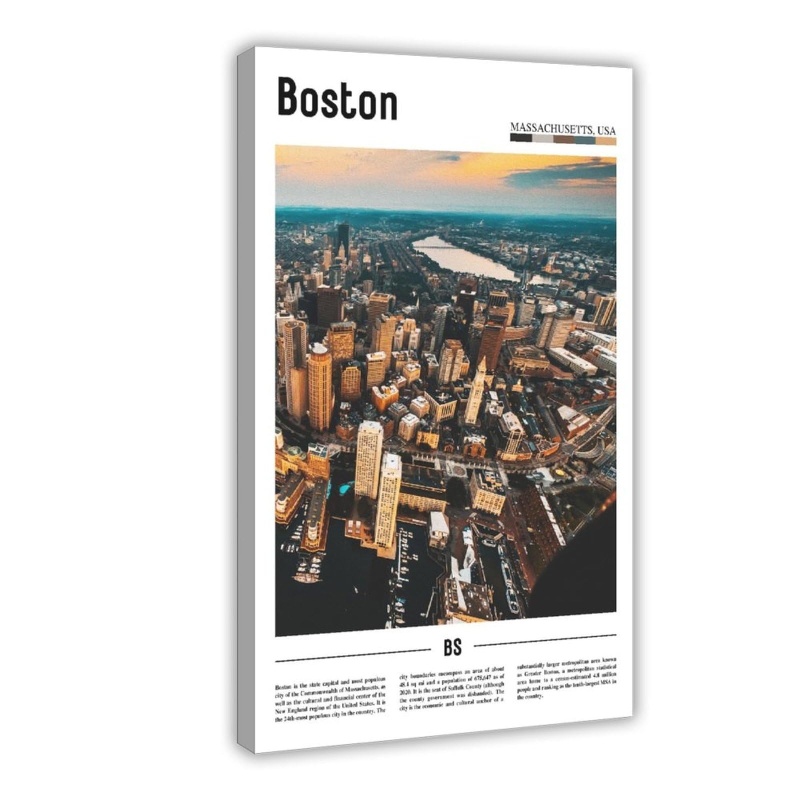 Wcyb Frame Boston Massachusetts、 The United States Of America Scenery Travel Prints Posters Canvas Deco Paintings Wall Art For Office Living Room Hangable