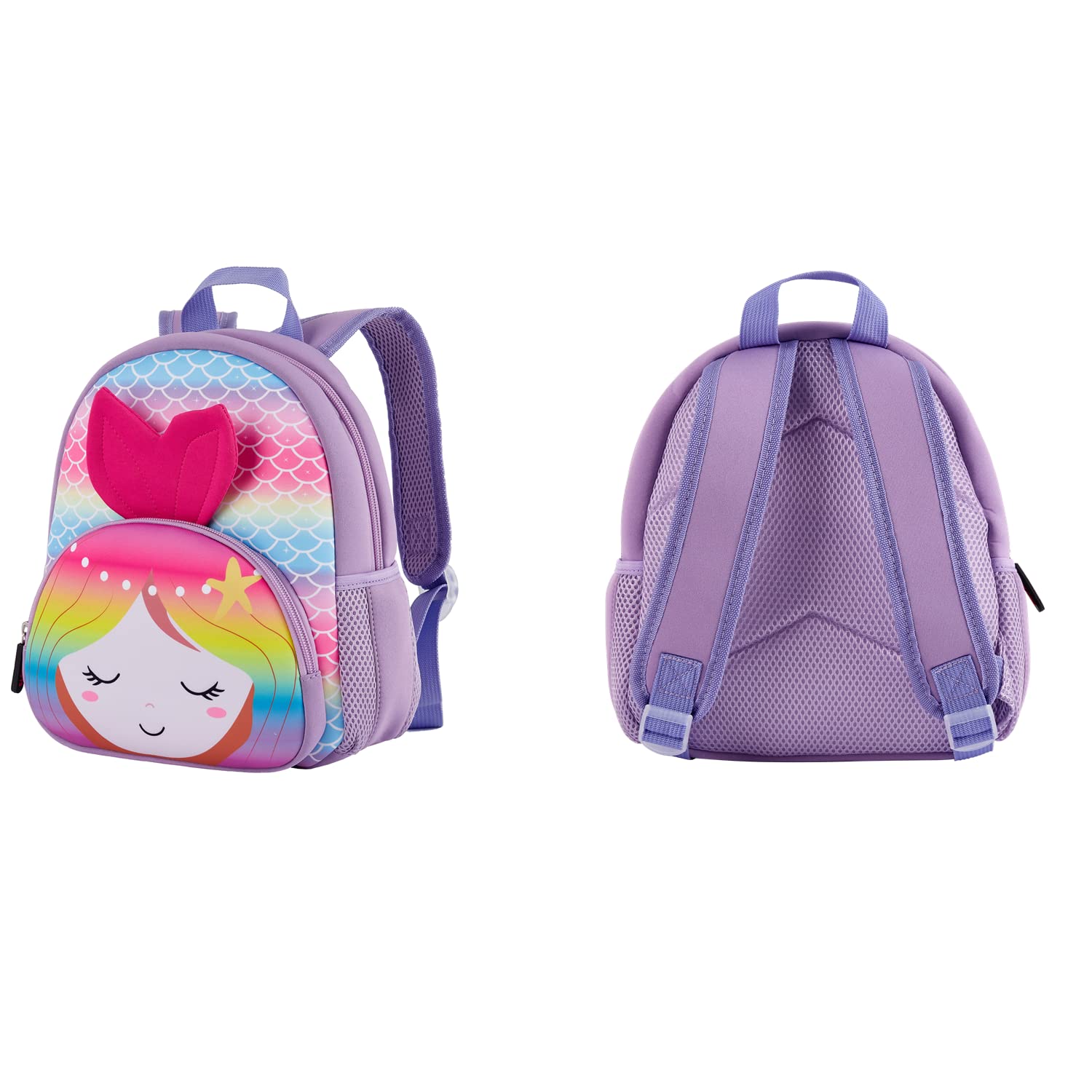KK CRAFTS Mochila preescolar de neopreno para niños y niñas, Sirena colorida., Pre-k-10.2"H (Can't Fit Folder), Mochilas Daypack