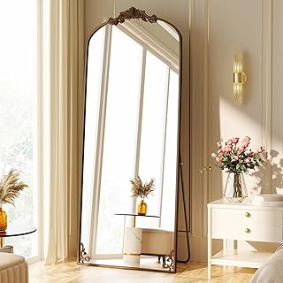 Comprar Koonmi Espejo de pie vintage curvado de cuerpo entero, 76 x 165 cm, resistente a la rotura, espejo de pie de longitud completa con hermoso proceso de grabado retro para dormitorio, pasillo, antiguo