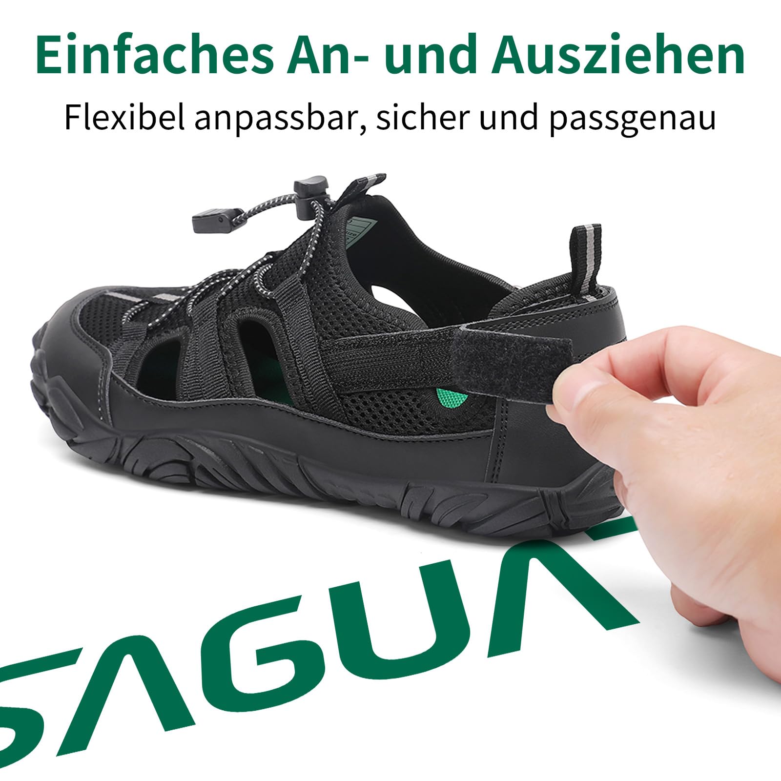 SAGUARO Unisex Barfuß Sandalen Outdoor Geschlossene Wandersandalen mit Breiter Zehenbox und Zero-Drop Solhe,Gr.36-48