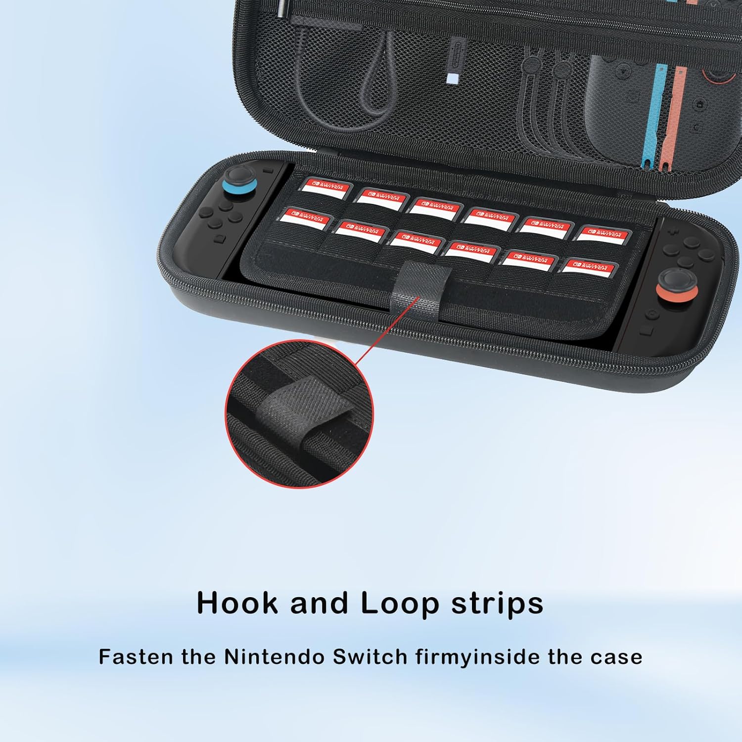 qinhretuo Carrying Case for Nintendo Switch 2(2025),Shockproof Protective Hard Shell Portable Travel Carry Case Pouch holds 12 Cartridges with Pockets for Switch 2 Accessories and Games, Black - Image 3