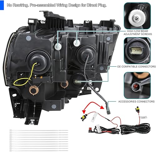 Vista 4 de SPEC-D TUNING Faros delanteros cromados de doble proyector con señal de giro LED secuencial y animación de arranque compatible con Dodge Ram 2500