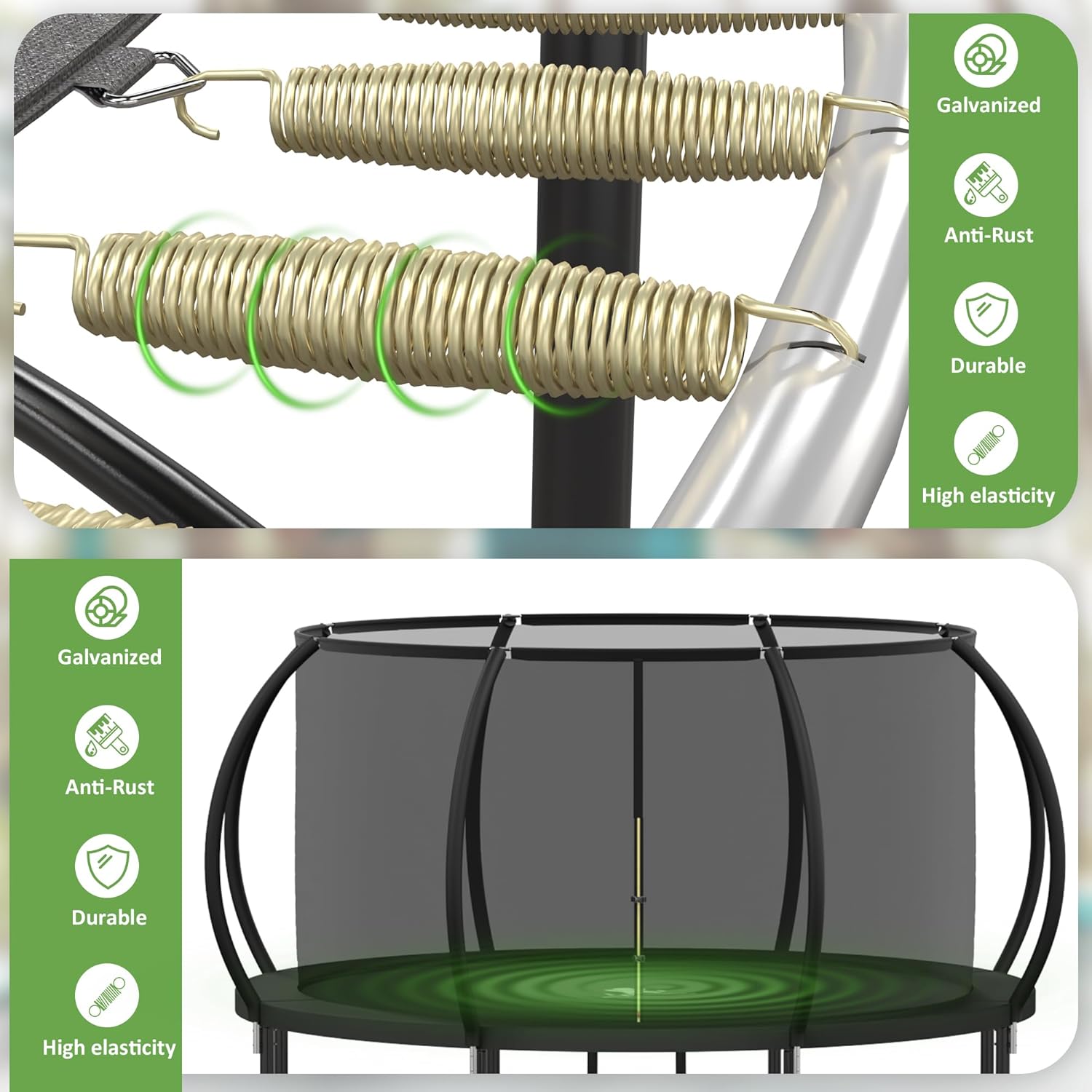 Trampoline Outdoor, 10 FT Trampolines with Enclosure Net and Ladder，Round Recreational Trampoline for Kids and Adults with ASTM Approval, Anti-Rust Coated Frame, Thickened Spring Mat