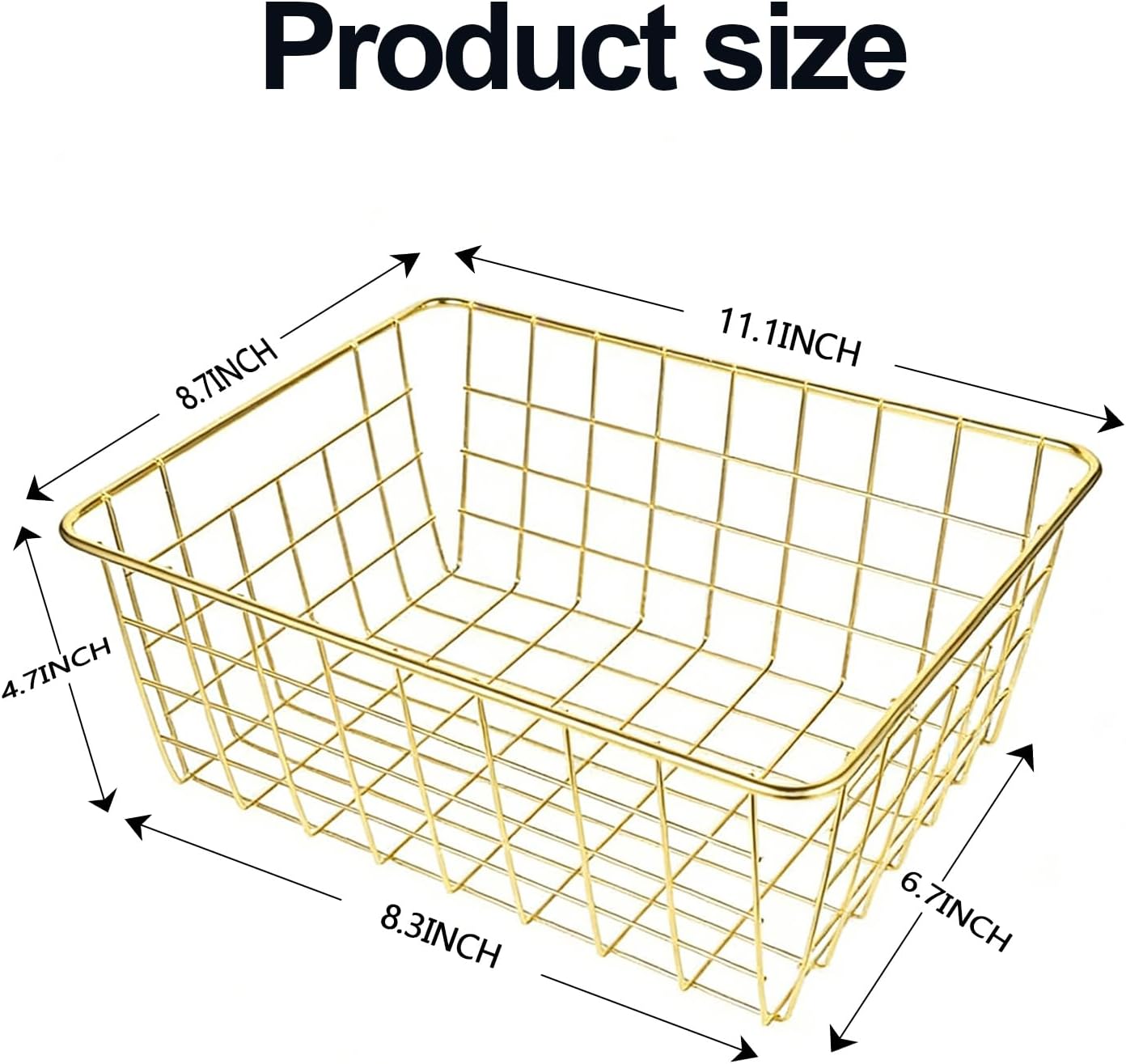 4 Pack Gold Wire Baskets for Organizing, Wire Storage Basket Metal Storage Baskets for Kitchen Cabinets, Countertop