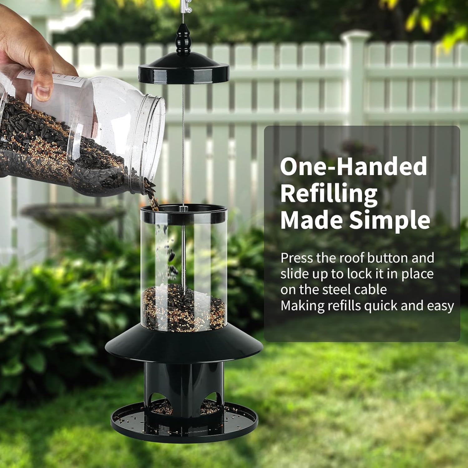 Squirrel Proof Bird Feeder - 360° Feeding Perch Tray for Outdoor Hanging Wild Bird Seeds, Dark Green. - Image 4