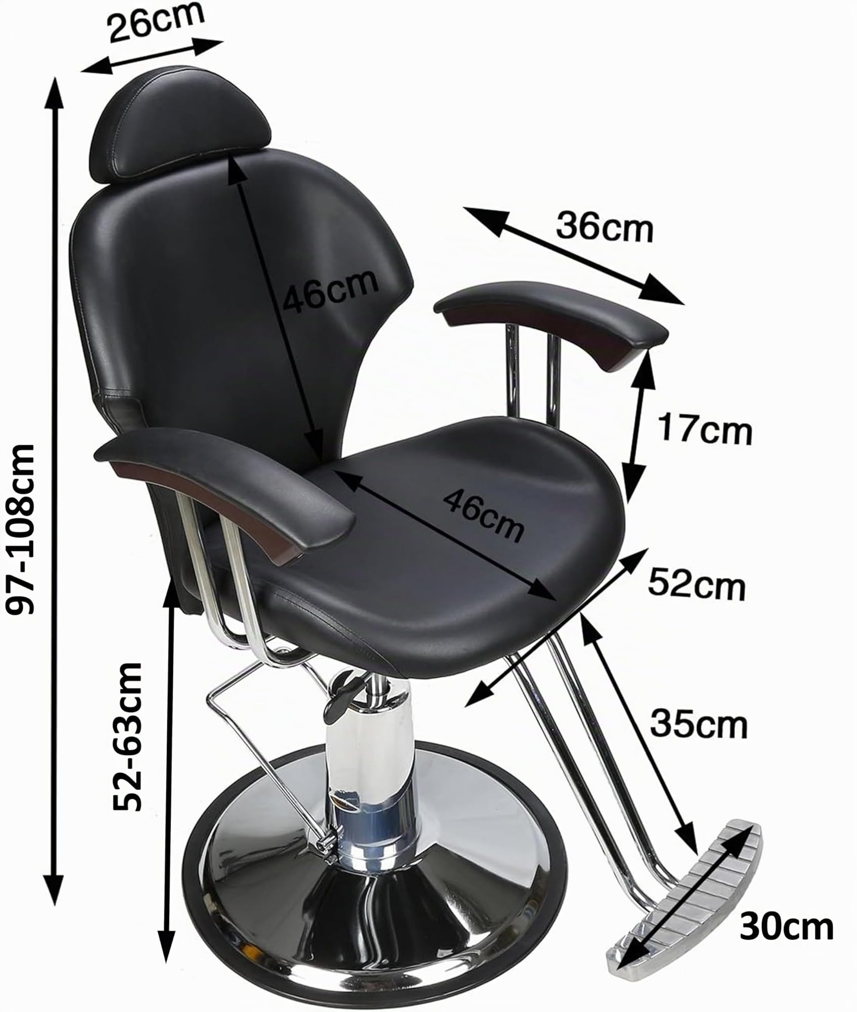 BarberPub Poltrona da barbiere classica Poltrona reclinabile idraulica 360 gradi girevole regolabile per capelli Salone di bellezza 8714BK