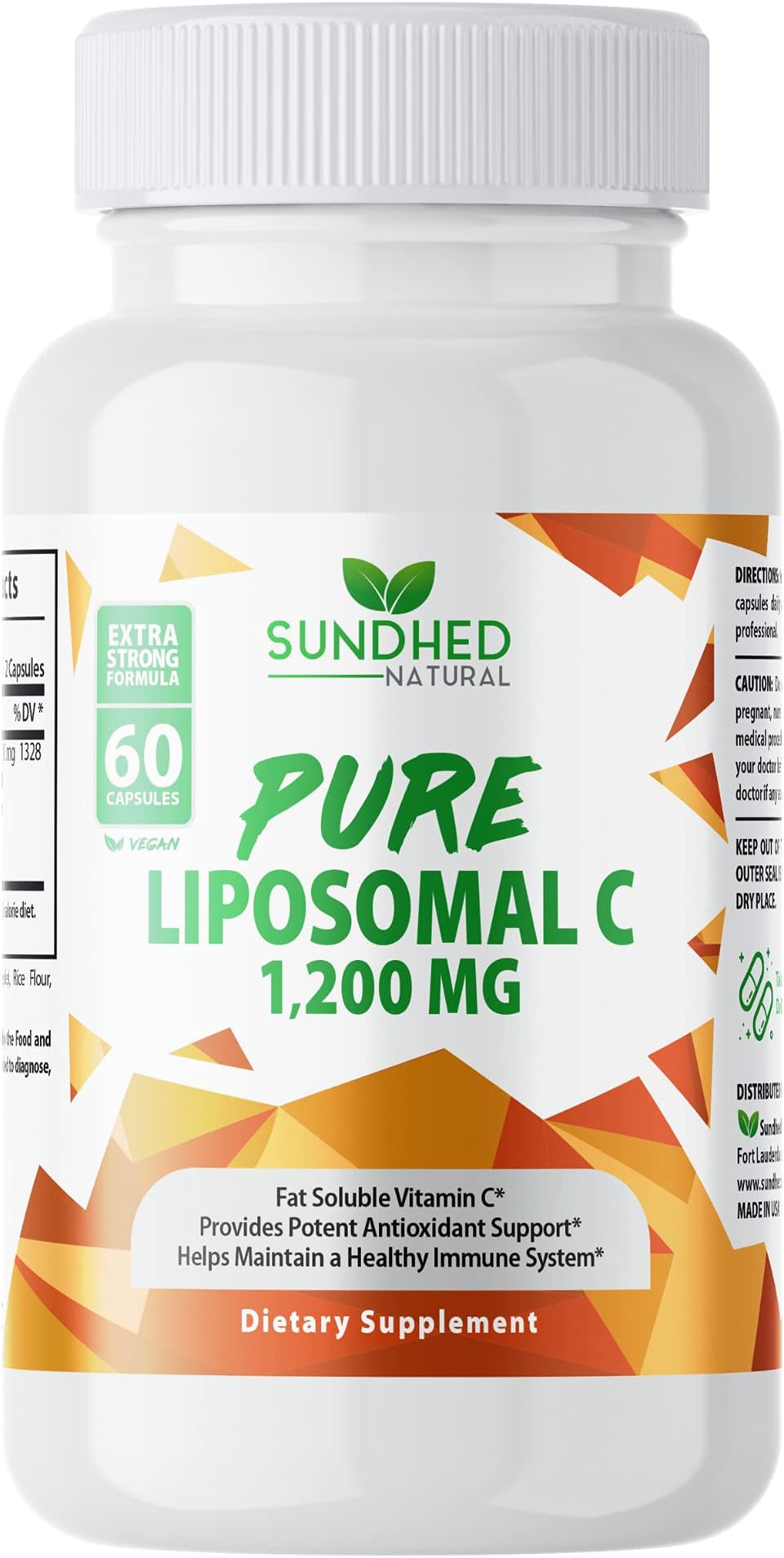 Pure Liposomal Vitamin C - 1200mg Immune System & Collagen Health Booster, Helps Anti Aging Skin Vitamins, Sodium Ascorbate, Sunflower Lecithin, Lypo Spheric - 60 Capsules