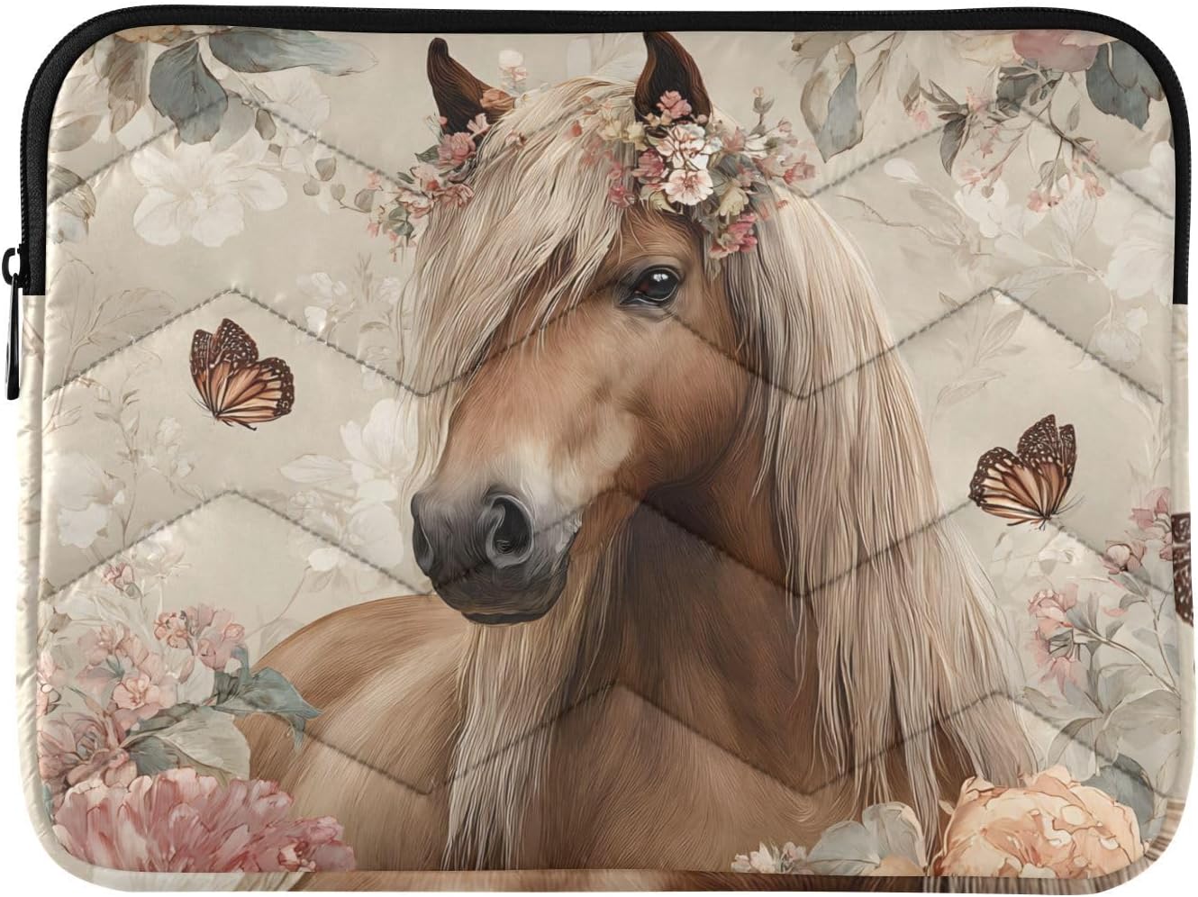 Horse Laptop Sleeve 15 16 Inch Puffy Quilted Carrying Case Protective Computer Bag Waterproof Laptops Sleeve for Women Men