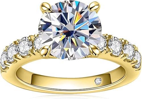AnuClub Anillo de Compromiso de Moissanita, Total 4.3cttw Color D Corte RedondoOvaladoAsscher, Anillos de Promesa y Aniversario de Plata de Ley 925