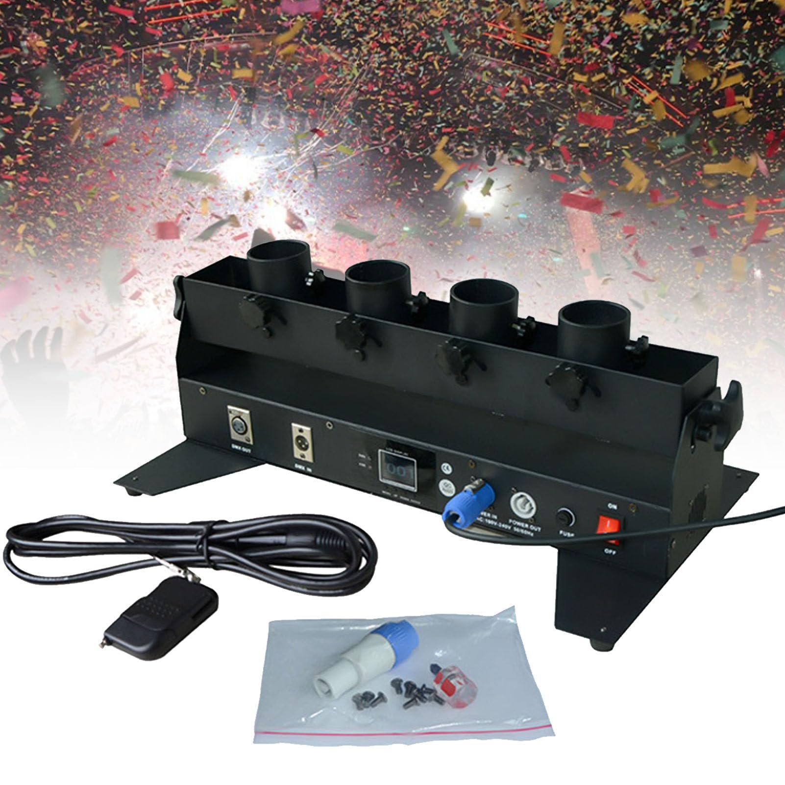 Macchina coriandoli Matrimonio Cannone coriandoli DMX 512 Controller 4 Holder Macchina sparacoriandoli Lanciatore con Telecomando per Natale, Effetto scenico, DJ concerti Feste Compleanno