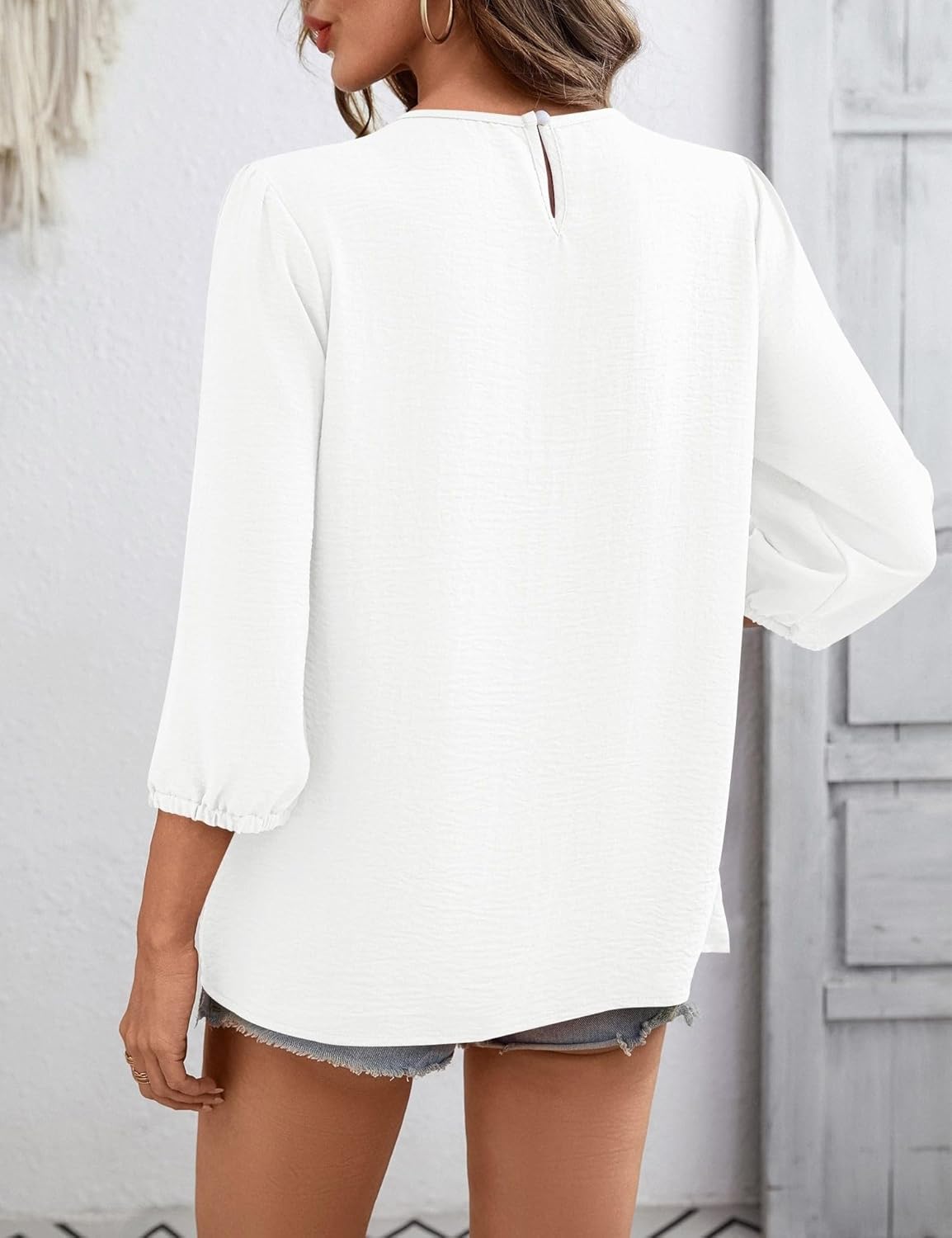 Ivicoer 3/4 Length Sleeve Womens Tops Crewneck Dressy Casual Chiffon Blouses Flowy Lace Boho Clothing Trendy 2026 - Image 3