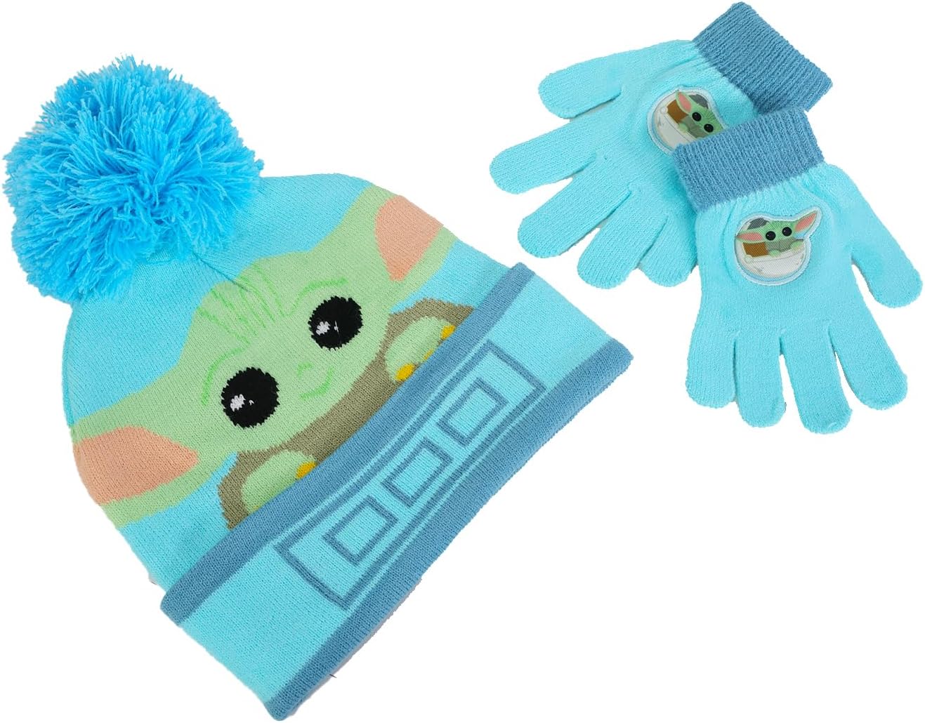Star Wars Baby Yoda Winter Hat and Gloves - Mandalorian Beanie Bundle with Baby Yoda Beanie and Gloves Plus Stickers, Door Hanger | Baby Yoda Accessories for Kids image 2