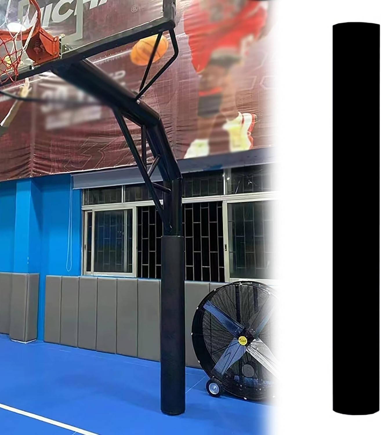 Black Basketball Hoop Protector Pad, Round Pole Safety Padding for Gym, Playground & Garage - 5ft Length, 9 Inch Inner Diameter, Durable Column Cover