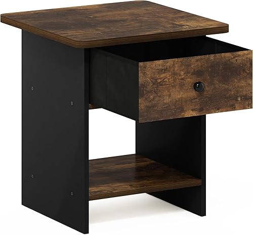 Miniatura 5 de Furinno Dario - Mesa auxiliar  estante de almacenamiento de noche con cajón de contenedor, pino ámbarnegro, 1 paquete, contenedor superior