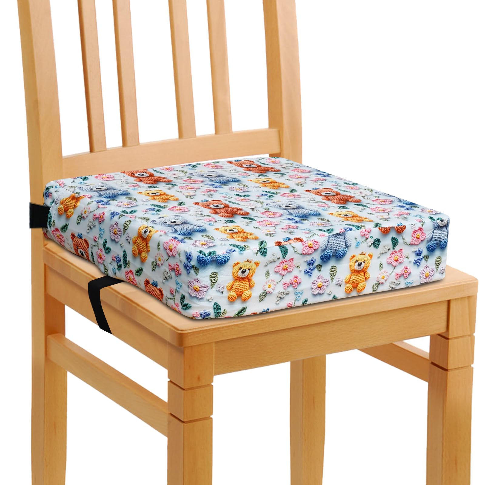 Toddler Booster Seat for Dining Table Chair, 32x32x8cm Portable Booster Seat High-Density Foam Cushion with Adjustable Safety Straps and Non-Slip Bottom, Perfect for Kids Travel and Daily(White)