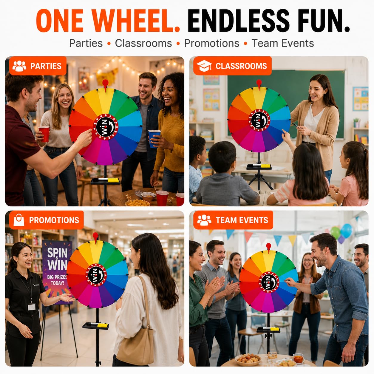 Spin the Wheel Roue avec support 61 cm Roue de prix réglable 14 | Tirage de loterie, design rotatif