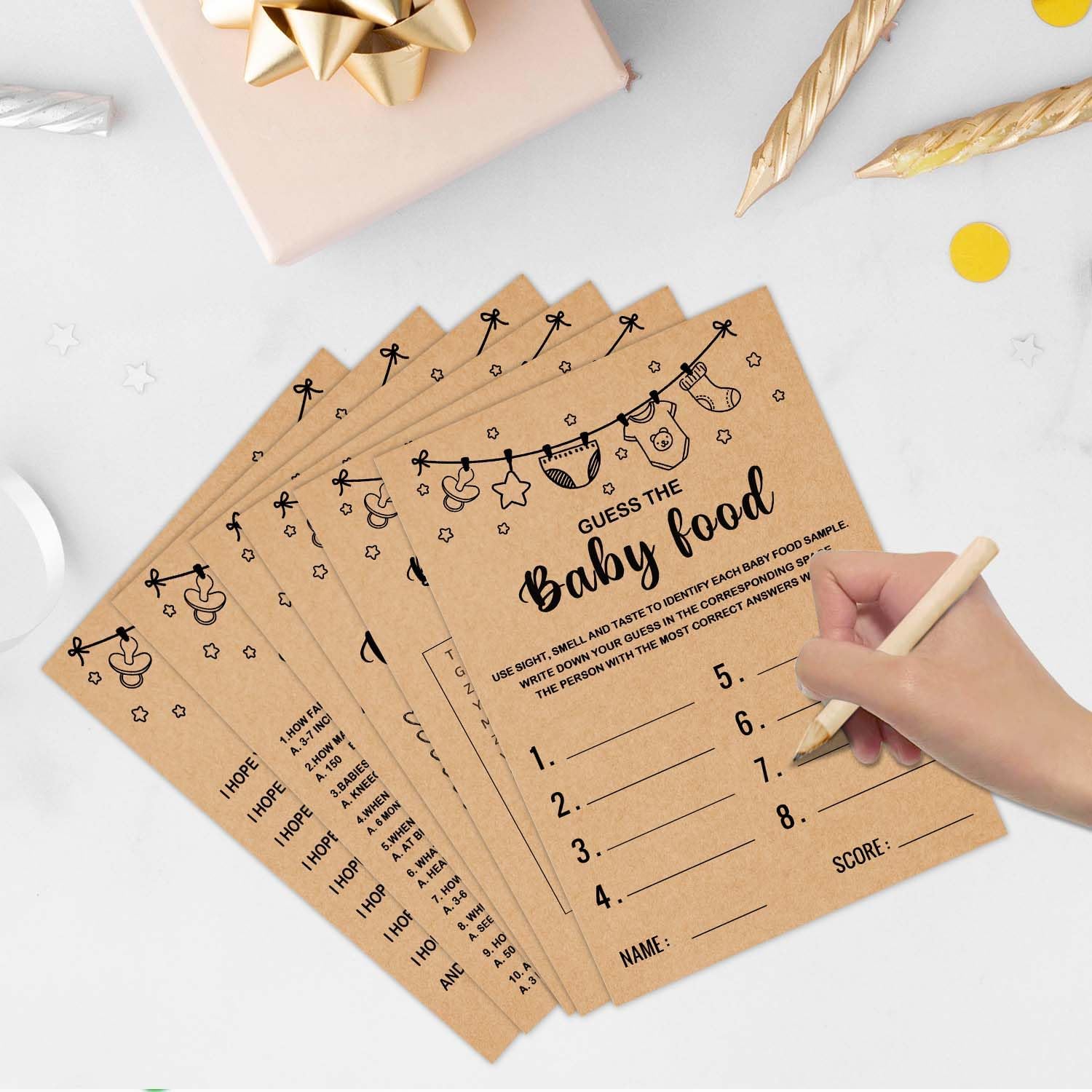 Baby Shower Games Bundle for 50 Guests, Stacking Games, Adults, 150 Game Cards & 1 Answer Card