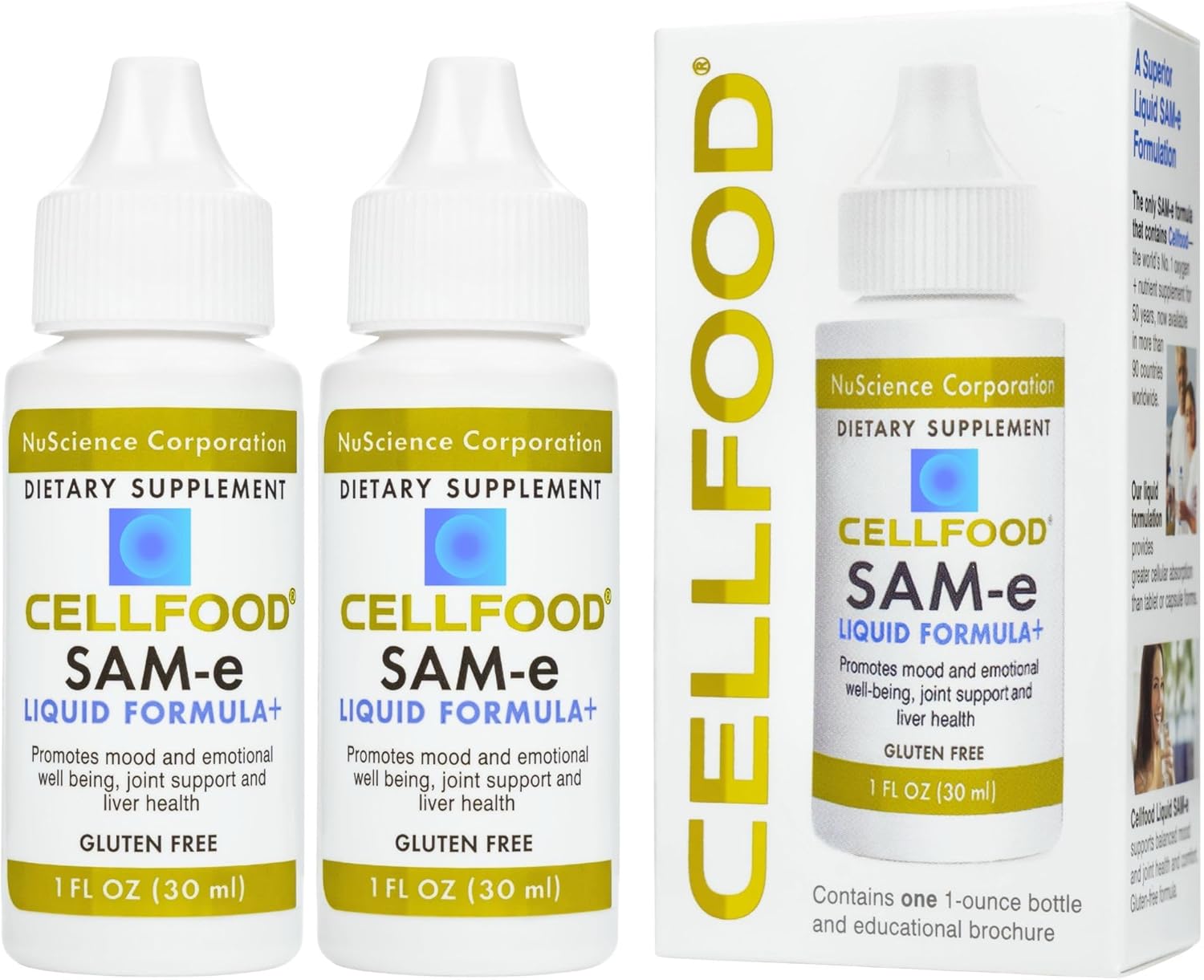 Cellfood SAM-e Liquid Formula+ - 1 fl oz - Mood & Emotional Well-Being, Joint Support, Liver Health - Easier Absorption & Better Bioavailability - Gluten Free, Non-GMO - 60-Day Supply