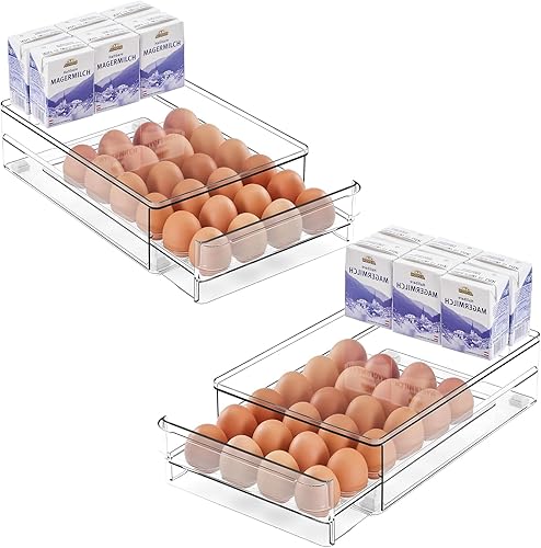 Vista 8 de vacane Cajón para 24 Huevos para Refrigerador, Contenedor de Almacenamiento de Huevos Extraíble con Almohadillas Antideslizantes, Contenedores Egg