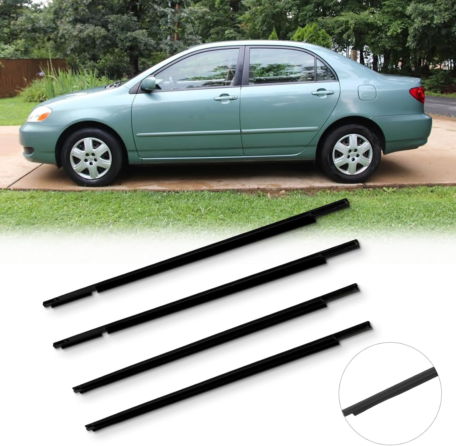 OCPTY 4PCS Car Outer Door Window Molding Trim Weatherstrip Window Seal Compatible with 2003-2008 For Toyota Corolla CE/LE/S/XRS Altis 4 Door, Replace 7573002180 7574002180 7571002200 7572002200