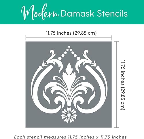 Miniatura 3 de Plantillas de damasco (3 diseños), plantillas grandes de flor de lis para pintar pisos, paredes, azulejos, muebles, tela, madera, cada una de 11.75