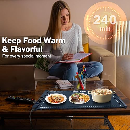 Miniatura 7 de Tapete Calentador de Alimentos - Bandeja Eléctrica Portátil para Buffet de Fiesta, Calentador de Alimentos Plegable, Apagado Temporizado, Azul