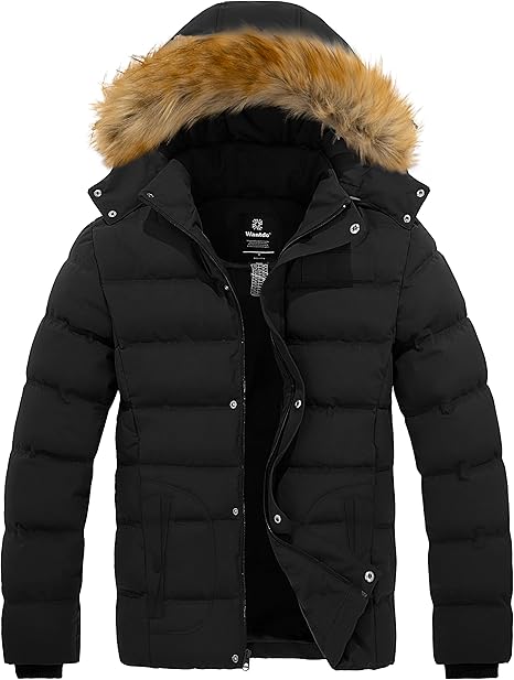 wantdo Men's Winter Puffer Jacket Thicken Winter Coat Warm Padded Jacket with Hood