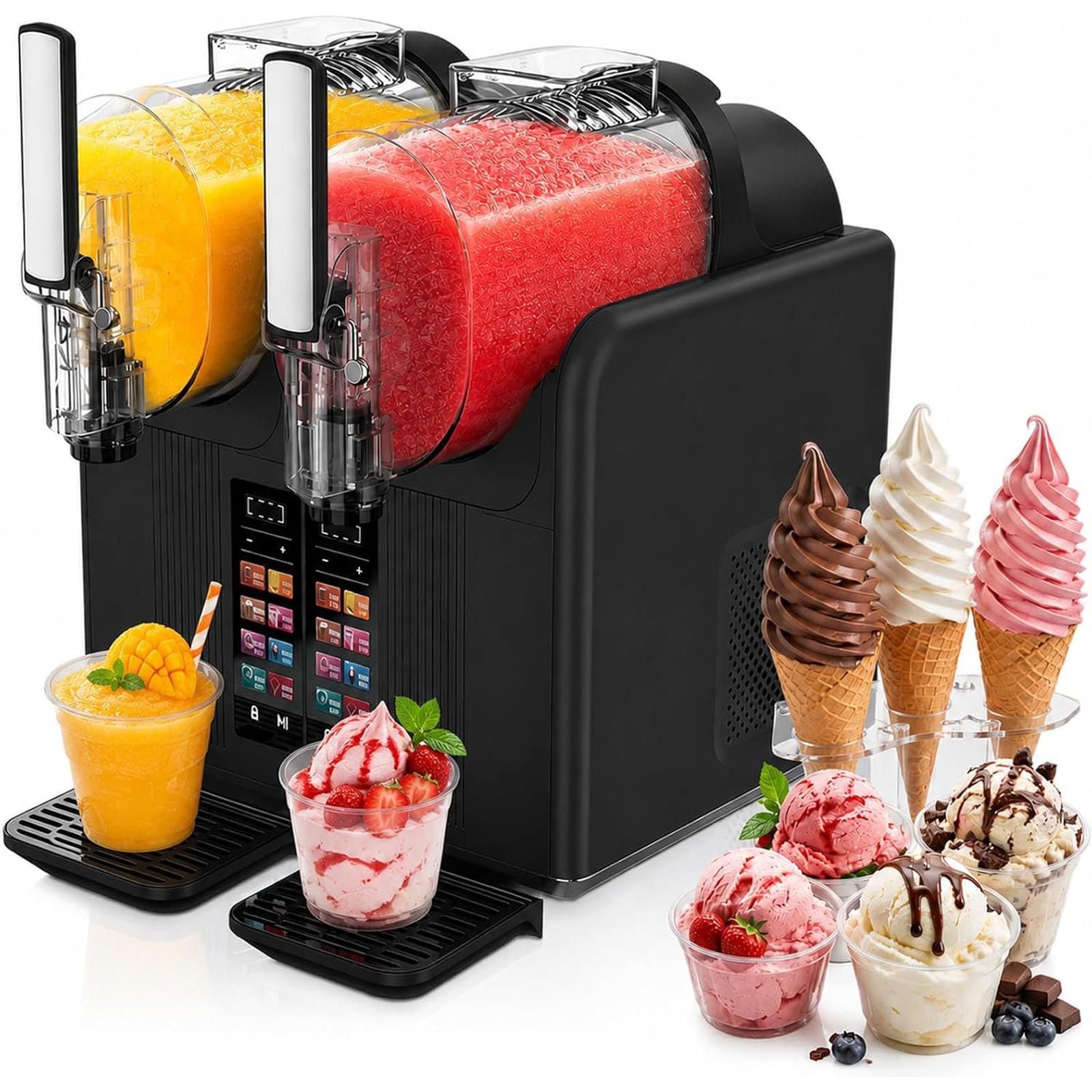 Jjenxyyds Black Dual Bowl Slush Machine, 4L Frozens Drink And Ice Cream Maker