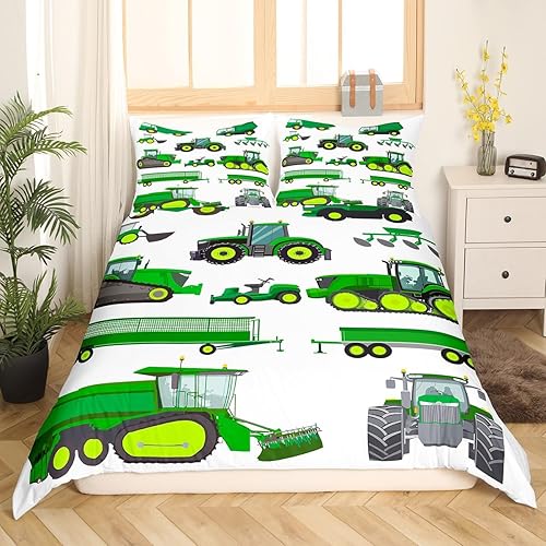 Miniatura 2 de Erosebridal Funda de edredón de camiones de equipos, funda de edredón de excavadoras tamaño twin verde, funda de edredón de vehículos para niños,