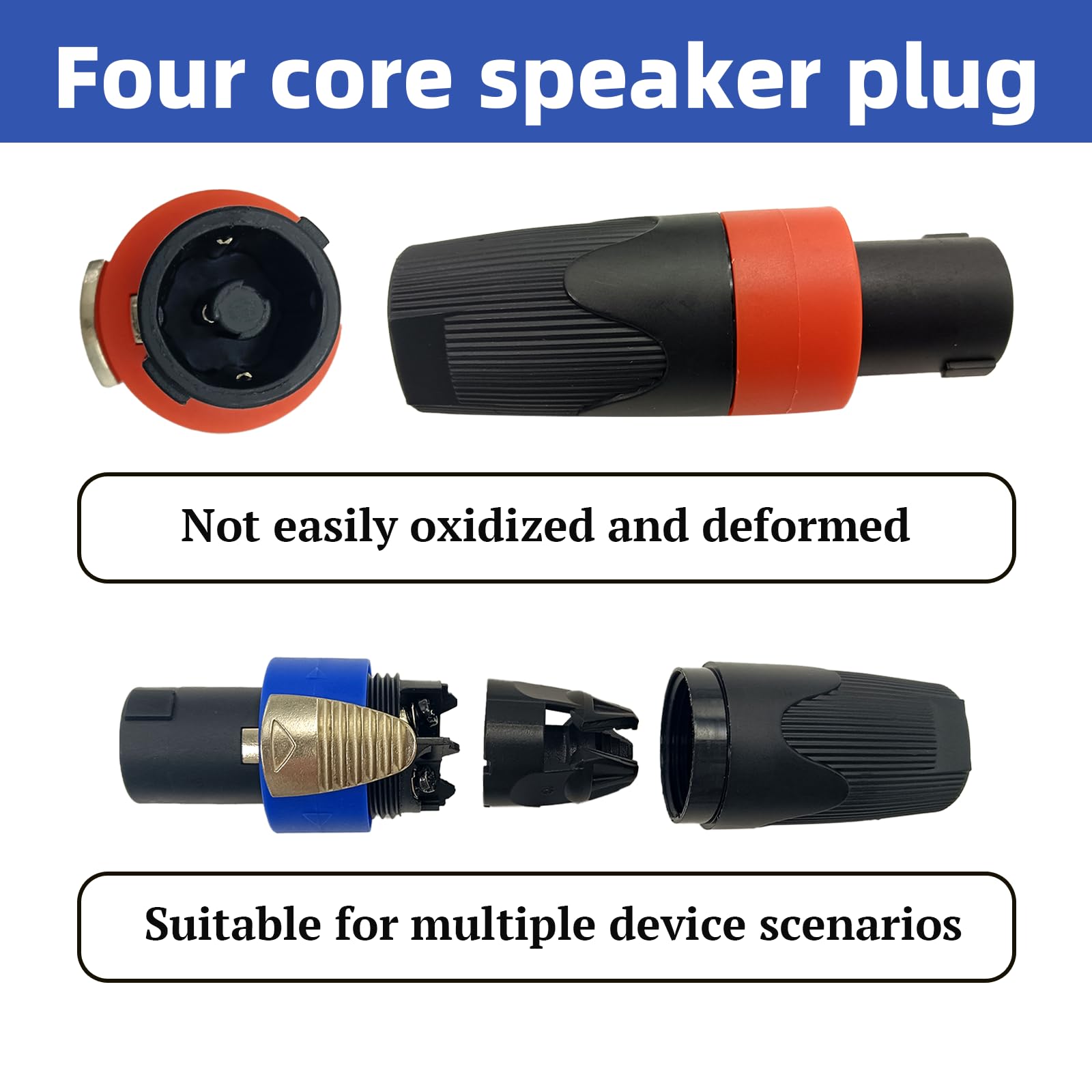 Set 4 Connettori Speakon 4 Connettori Speakon Neutrik NL4MP - Presa Altoparlante 4 Poli, Flangia Quadrata 25x30 Mm, Per Audio Professionale Connettori Per Cablaggio Audio - Foto 10